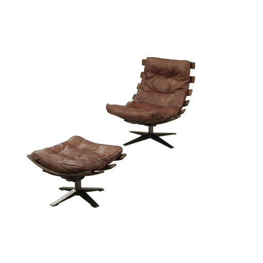 Acme Furniture Gandy Retro Brown Chair and Ottoman Set