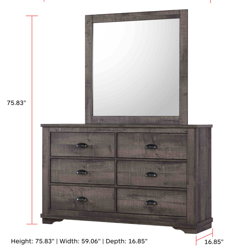 Crown Mark Coralee Grey Dresser and Mirror