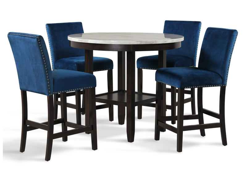 New Classic Furniture Celeste Black Blue 5pc Round Counter Height Set