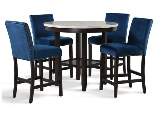 New Classic Furniture Celeste Black Blue 5pc Round Counter Height Set