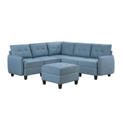 Home Elegance Garren Blue 6pc Sectional with Storage and Ottoman