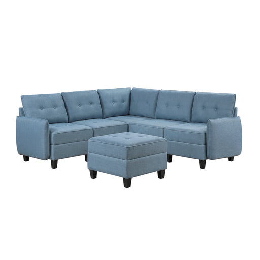 Home Elegance Garren Blue 6pc Sectional with Storage and Ottoman