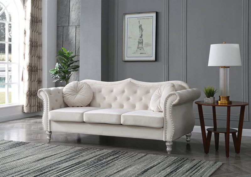 Glory Furniture Hollywood Ivory Velvet Fabric Sofa