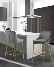 2 Meridian Furniture Karina Grey Velvet Gold Counter Height Stools