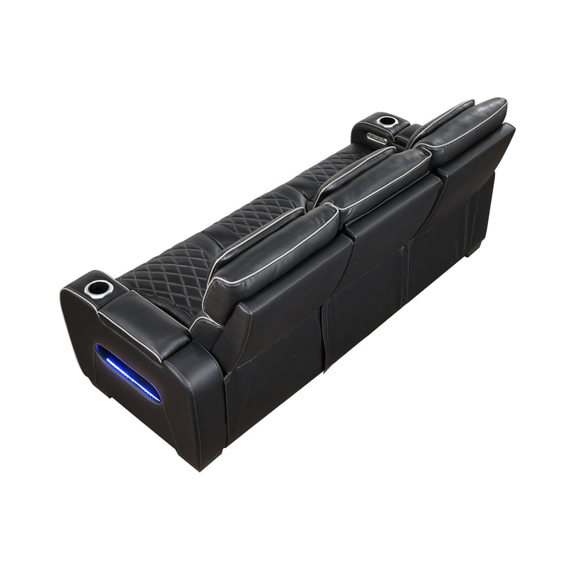 Home Elegance Fairway Black Power Double Reclining Sofa with Drop Down Cup Holders