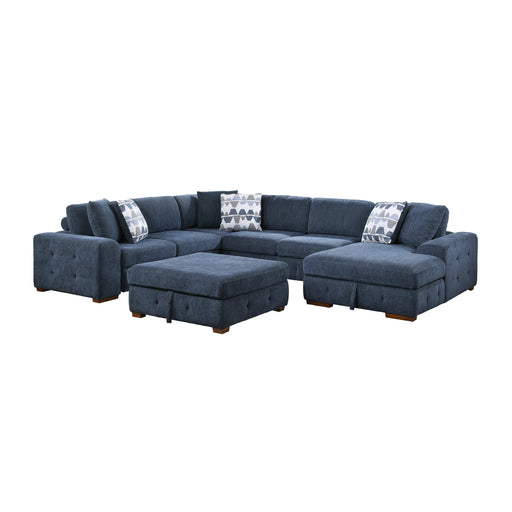 Home Elegance Raife Blue 5pc Sectional with Right Chaise and Storage Ottoman