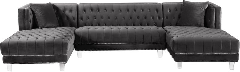 Meridian Furniture Moda Black Velvet 3pc Sectional