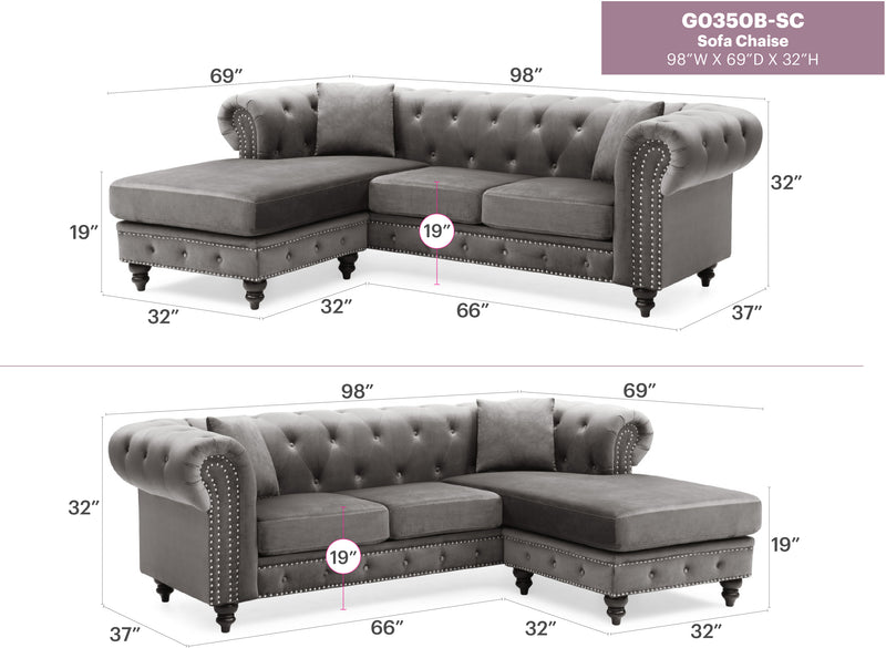 Glory Furniture Nola Dark Gray Velvet Reversible Sectional