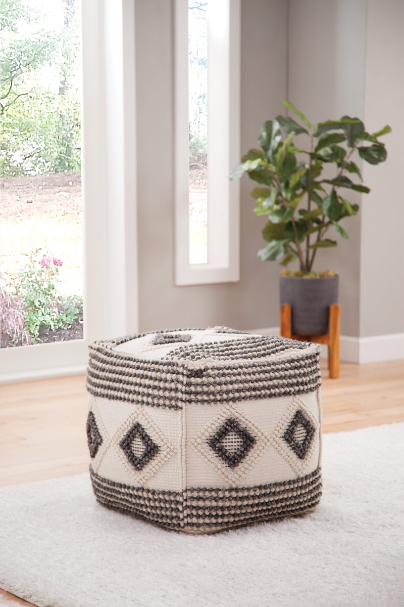 Steve Silver Dalia Beige Square Handwoven Woolen Pouf