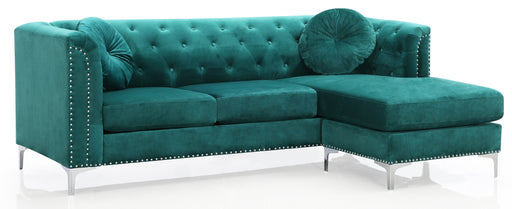 Glory Furniture Pompano Green Velvet Sofa Chaise