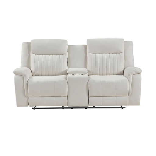 Home Elegance Dean Beige Double Reclining Love Seat with Console