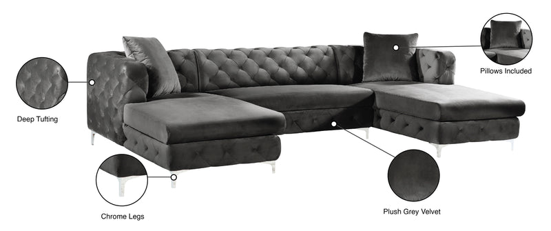 Meridian Furniture Gail Grey Velvet 3pc Sectional