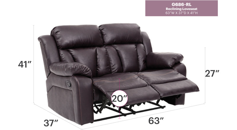 Glory Furniture Daria White Reclining Loveseat