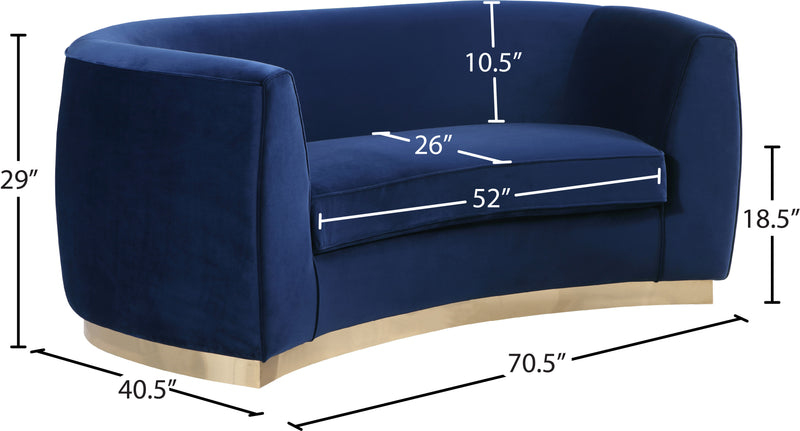 Meridian Furniture Julian Navy Velvet Gold Loveseat