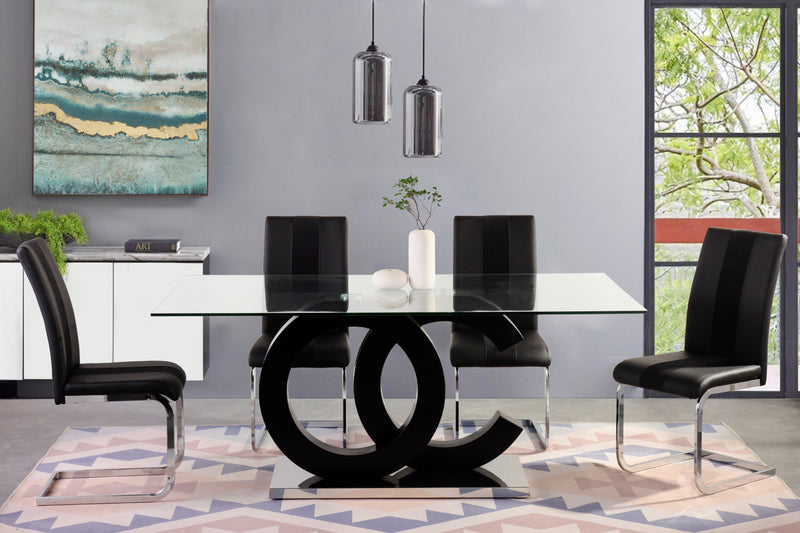 Global Furniture D2207 Black Clear Silver Dining Table