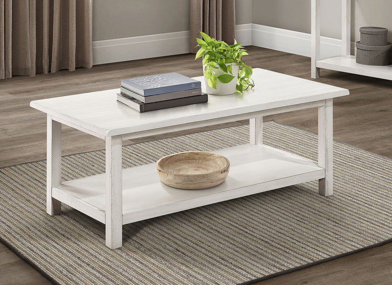 Coaster Furniture Payne Distressed White Wood 3pc Coffee Table Set