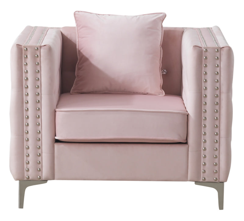 Glory Furniture Paige Pink Velvet 3pc Living Room Set