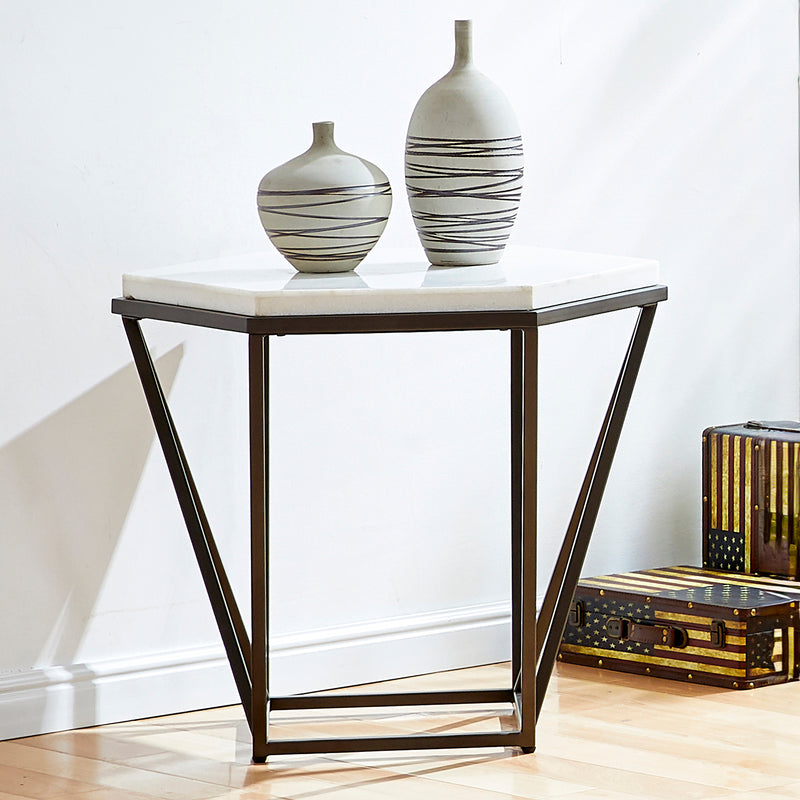 Steve Silver Corvus White Marble Top Hexagon End Table