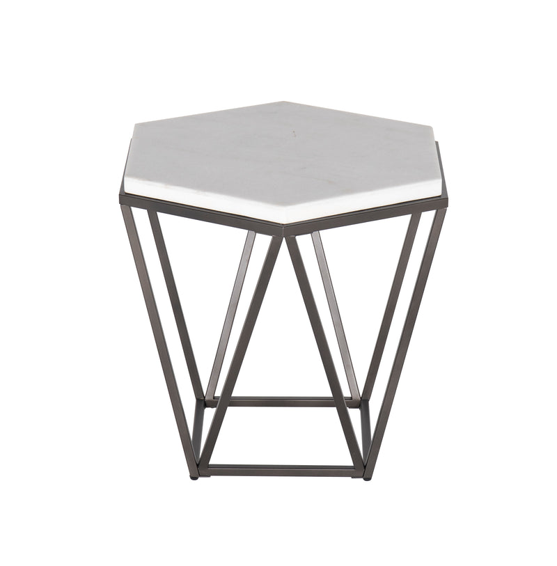 Steve Silver Corvus White Marble Top Hexagon End Table