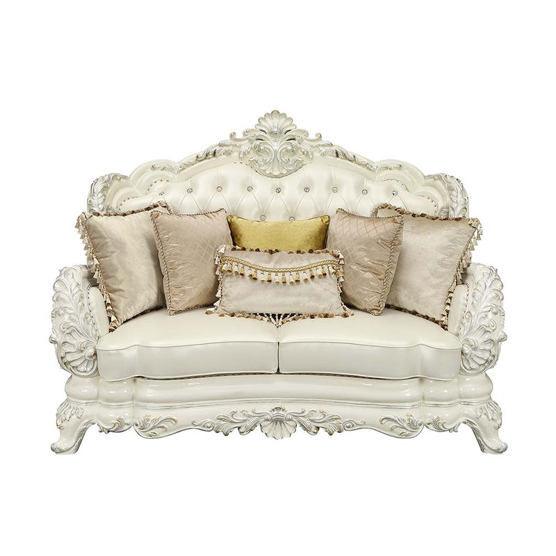 Acme Furniture Adara Pearl Antique White Loveseat with 5 Pillows