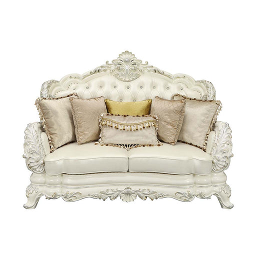 Acme Furniture Adara Pearl Antique White Loveseat with 5 Pillows