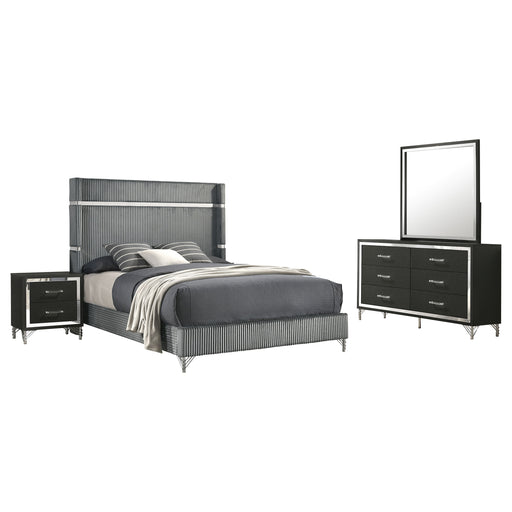 Coaster Furniture Lucia Grey Black 4pc Bedroom Set with Queen Bed