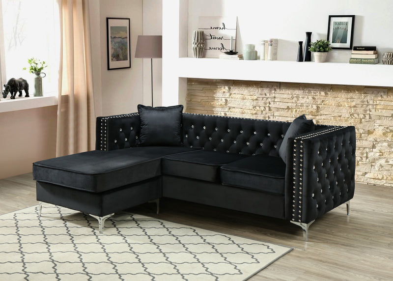 Glory Furniture Paige Gray Velvet Sofa Chaise