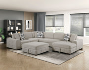 Home Elegance Raife Blue 5pc Sectional with Right Chaise and Storage Ottoman