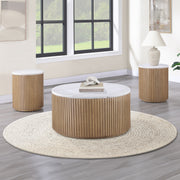 Steve Silver Colvin Brown White Marble 3pc Round Coffee Table Set