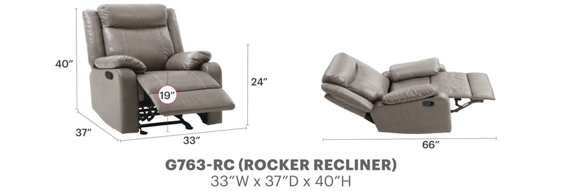 Glory Furniture Ward Gray Faux Leather Rocker Recliner