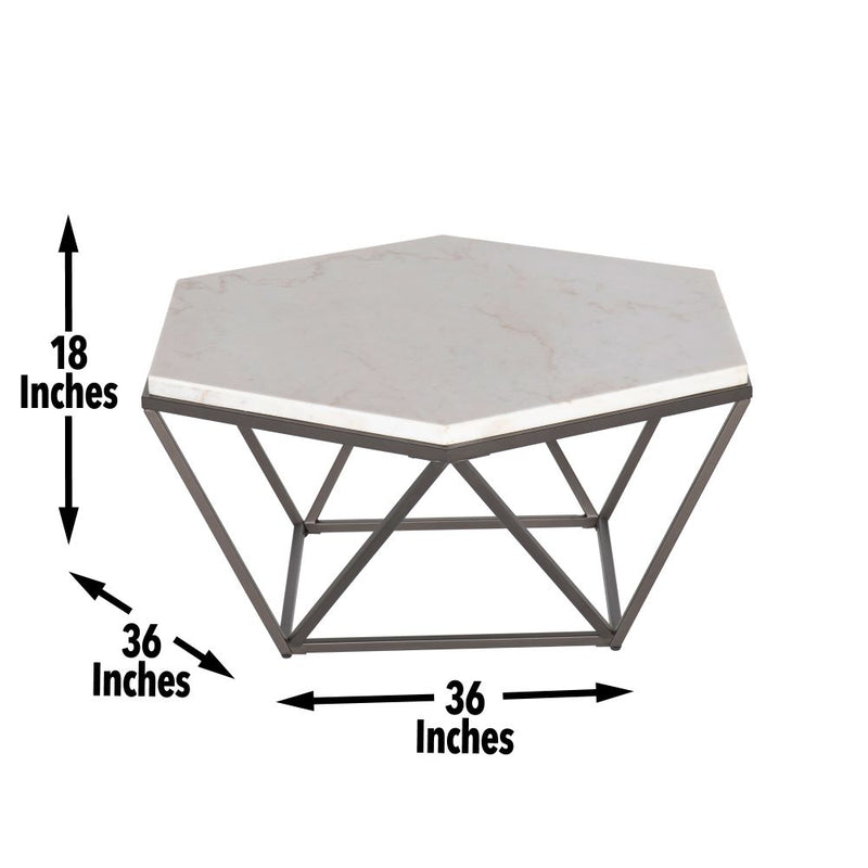 Steve Silver Corvus White Marble Top Hexagon Cocktail Table