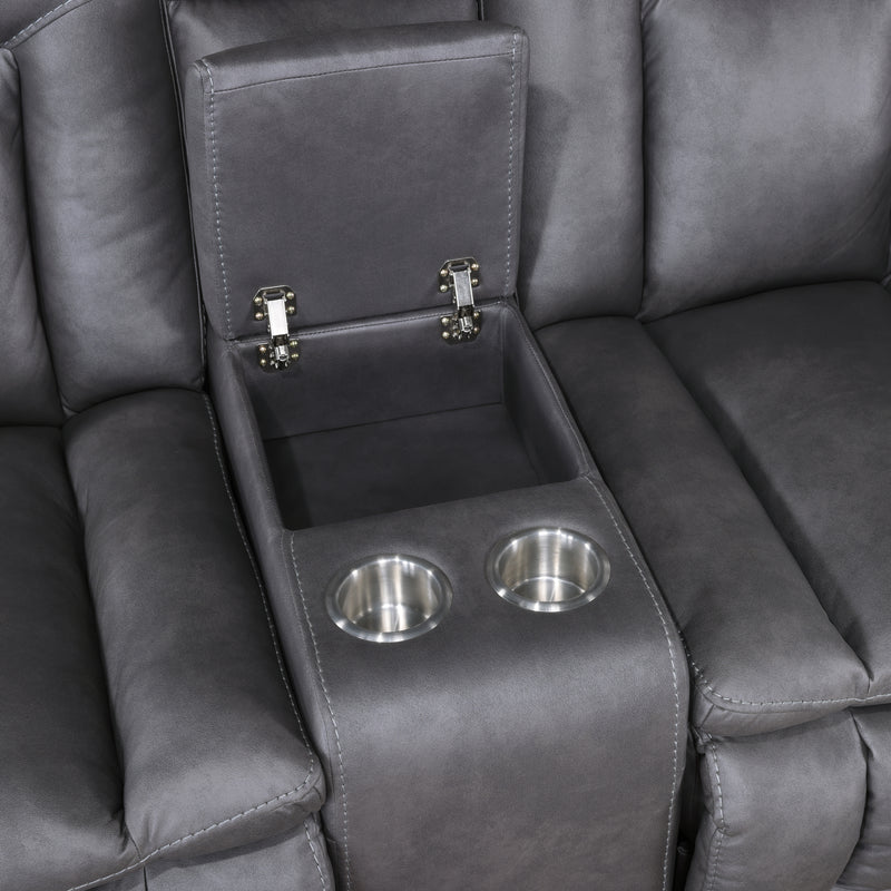 New Classic Furniture Morello Gray Console Loveseat with Dual Recliners