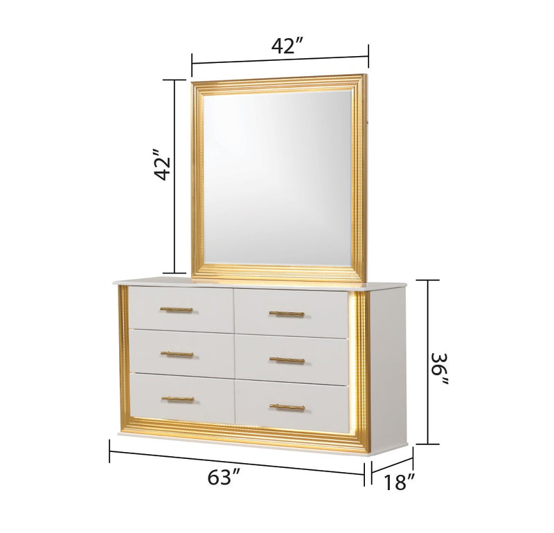 Galaxy Home Obsession White Gold 6 Drawers Dresser