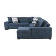 Home Elegance Raife Blue 5pc Sectional with Right Chaise and Storage Ottoman