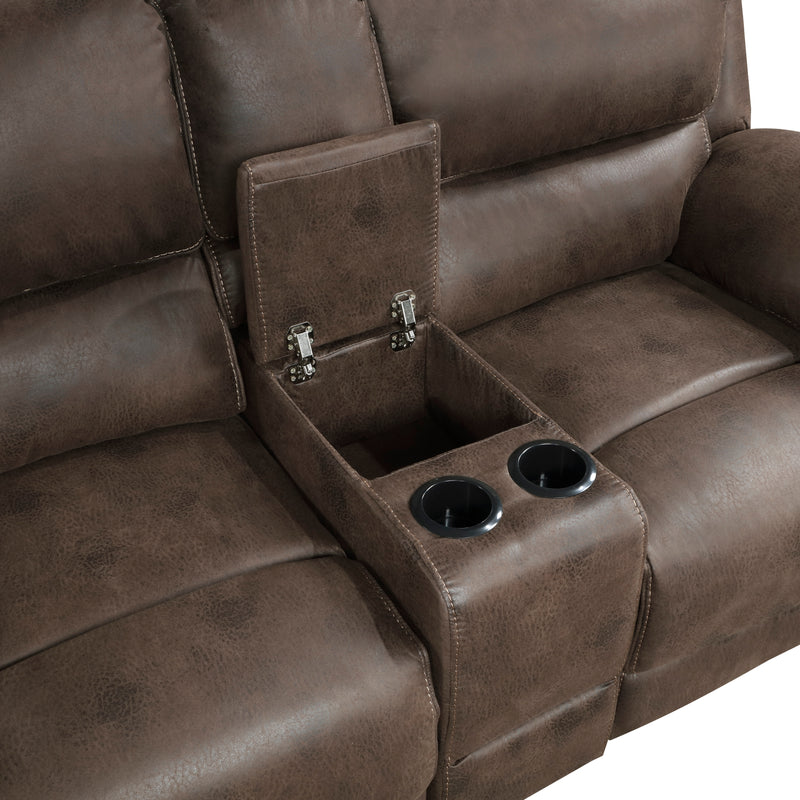 Home Elegance Proctor Brown Double Reclining Love Seat with Console