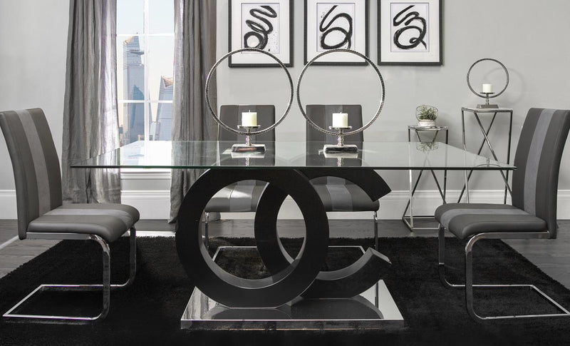 Global Furniture D2207 Black Clear Silver Dining Table