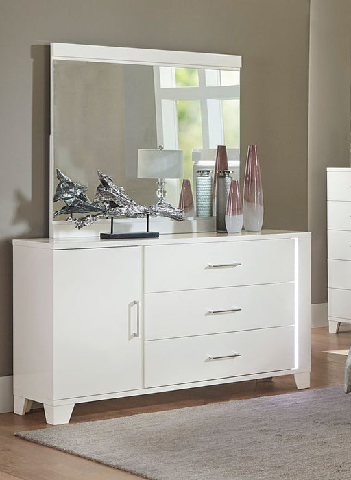 Home Elegance Kerren White High Gloss Dresser and Mirror
