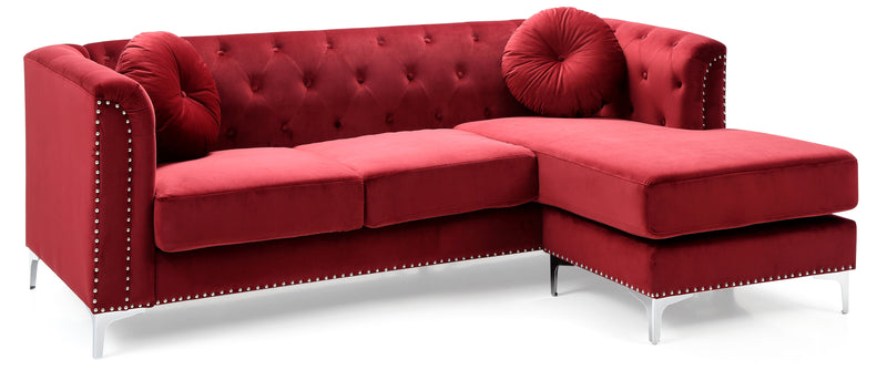 Glory Furniture Pompano Burgundy Velvet Sofa Chaise