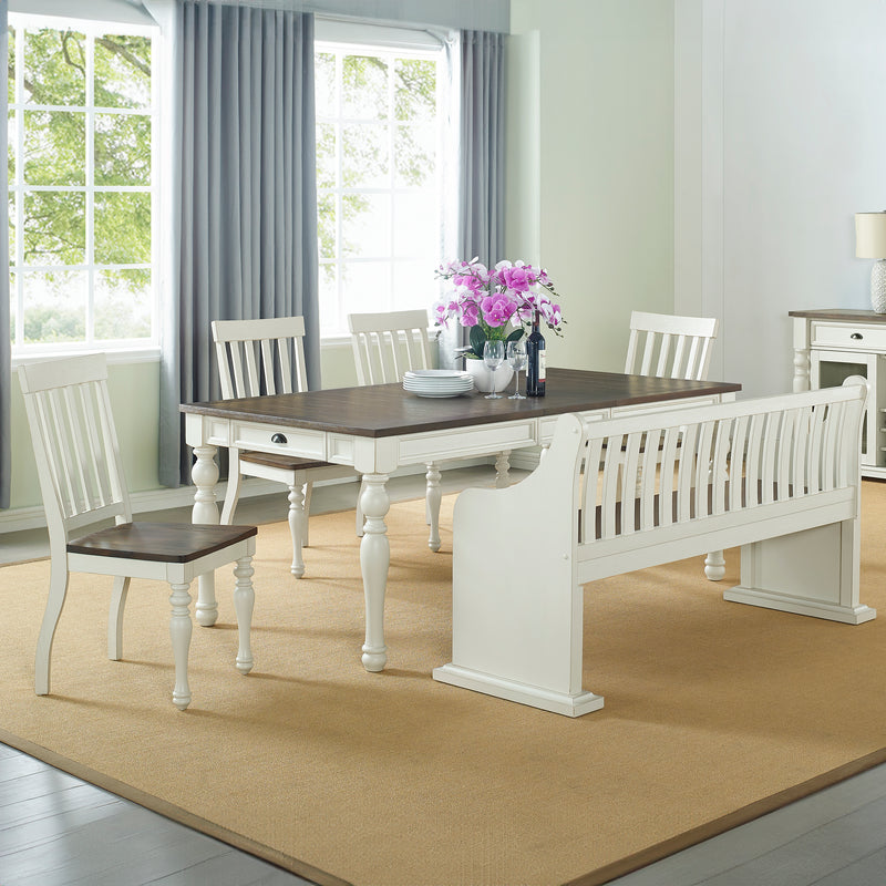 Steve Silver Joanna Dark Oak Ivory 6pc Dining Set with Bench