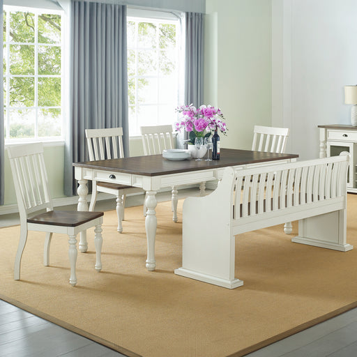 Steve Silver Joanna Dark Oak Ivory 6pc Dining Set with Bench