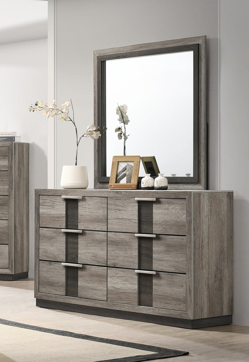 Crown Mark Rangley Grey Brown Dresser And Mirror