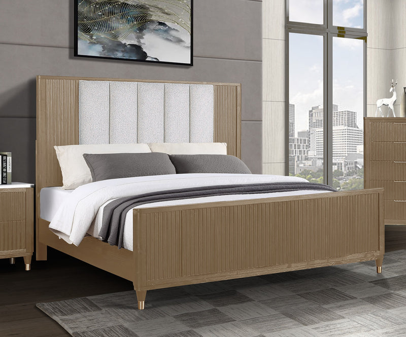 Crown Mark Kara Cerused Natural Queen Panel Upholstered Bed