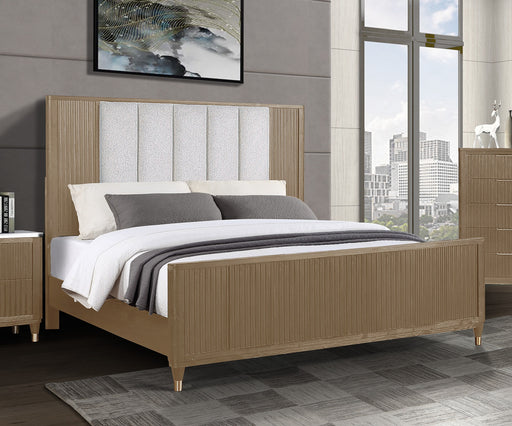 Crown Mark Kara Cerused Natural Queen Panel Upholstered Bed