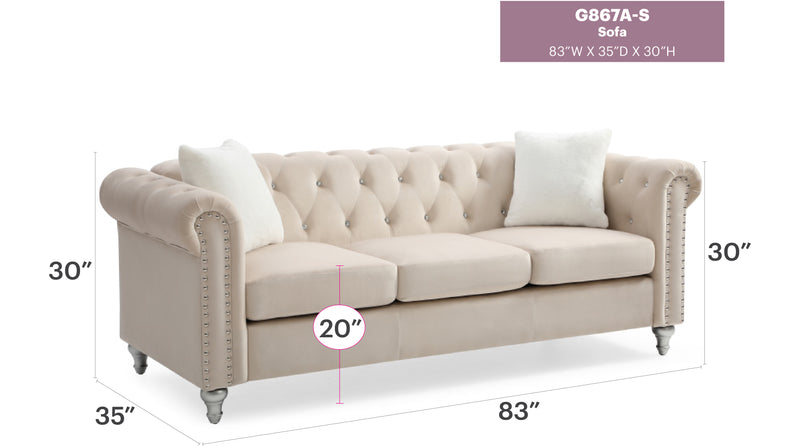 Glory Furniture Raisa Beige Velvet Sofa