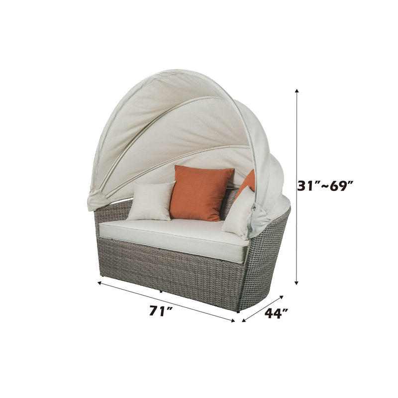 Acme Furniture Salena Beige Gray Patio Canopy Sofa and Ottoman