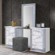 Global Furniture Ylime Light Grey White Vanity Set with LED
