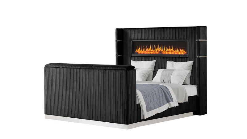 Galaxy Home Lavish Black 4pc King Bedroom Set With Fireplace