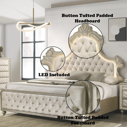 Acme Furniture Lucienne Beige Queen Bed with LED