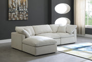 Meridian Furniture Plush Cream Velvet Modular 4pc Sectional with Ottoman