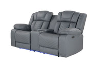 Global Furniture U7068 Grey Power Console Reclining Loveseat with LED